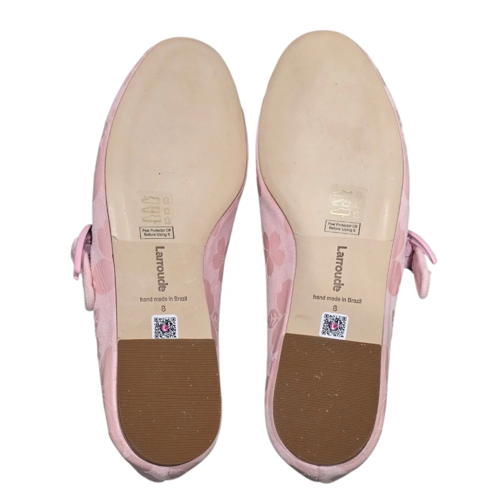Larroudé Verona Mary Jane Ballet Flats - Sakura Pink Floral Jacquard 8 New​ - Picture 2 of 12